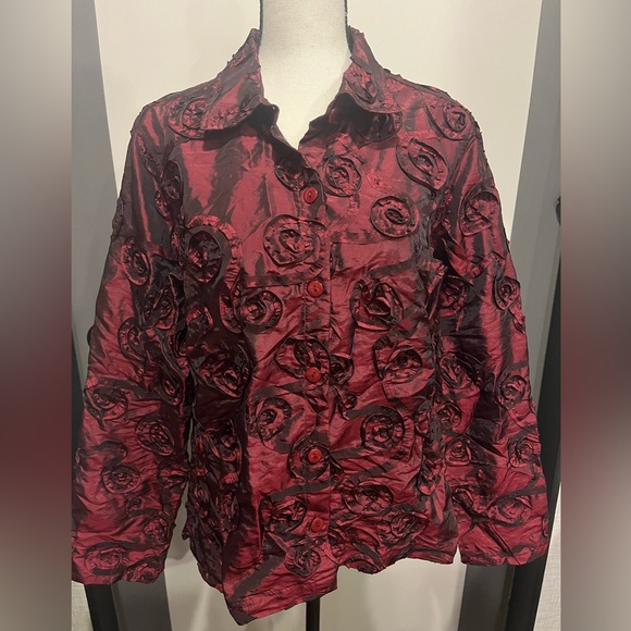 Tops - Scott Taylor Red/Burgundy Button-Up Blouse Medium